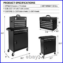 Rolling Tool Chest Organizer 5 Drawer Storage Cabinet Portable Tool Box Black