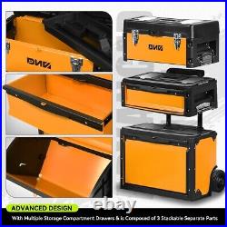 Rolling Wheel 3Tier Stackable Trolley Toolbox Storage withExtendable Handle Orange