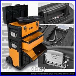 Rolling Wheel 3Tier Stackable Trolley Toolbox Storage withExtendable Handle Orange