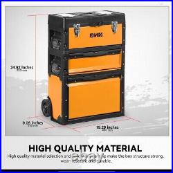 Rolling Wheel 3Tier Stackable Trolley Toolbox Storage withExtendable Handle Orange