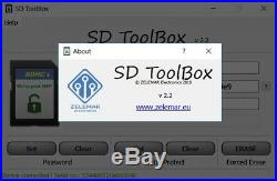 SD card toolbox. Read CID, set / remove password & write protection