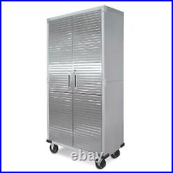 Seville Garage Metal Rolling Tall Storage Cabinet Shelving Stainless Steel Doors