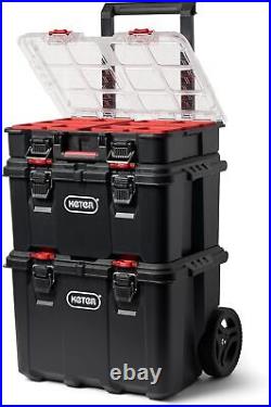 Stack-n-Roll Mobile Tool Storage Box, 2 Drawer Resin Modular Tool Bbox System