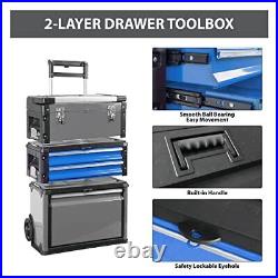 Stackable Rolling Tool Box Portable Metal Toolbox Organizer, Separate Rolling
