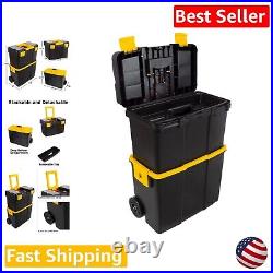 Stackable Tool Box with Wheels 2-in-1 Tool Chest Fold-Down Comfort Handles