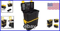 Stackable Tool Box with Wheels 2-in-1 Tool Chest Fold-Down Comfort Handles