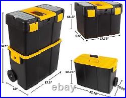 Stackable Tool Box with Wheels 2-in-1 Tool Chest Fold-Down Comfort Handles