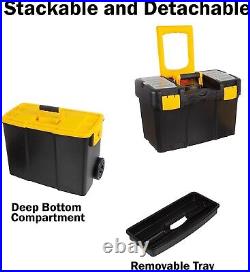 Stackable Tool Box with Wheels 2-in-1 Tool Chest Fold-Down Comfort Handles