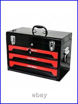 Steel 3-Drawer Tool Box Metal With Key Locking & Ball Bearing Slide -Black &Red