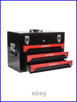 Steel 3-Drawer Tool Box Metal With Key Locking & Ball Bearing Slide -Black &Red