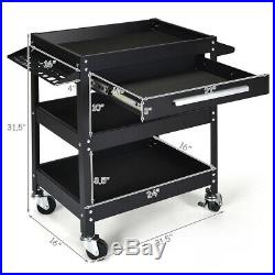 Three Tray Rolling Tool Cart Mechanic Cabinet Storage Organizer withDrawer Black