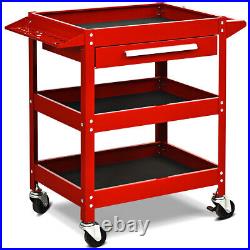 Three Tray Rolling Tool Cart Mechanic Cabinet Storage Organizer withDrawer Red