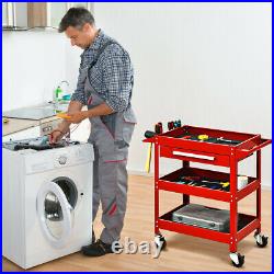 Three Tray Rolling Tool Cart Mechanic Cabinet Storage Organizer withDrawer Red