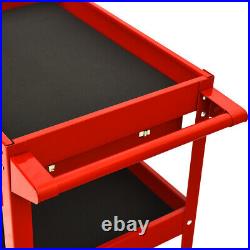 Three Tray Rolling Tool Cart Mechanic Cabinet Storage Organizer withDrawer Red