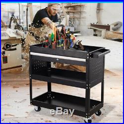 Three Trays Rolling Tool Cart with Wheels & Drawer Tool Storage Box Organizer