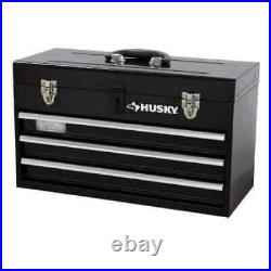 Tool Box Metal 8.80 in. 3-Drawer Portable with Tray, Black, Lockable, Lid Strike