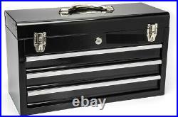 Tool Box Portable Powder Coated Steel Security Lock 3- Drawer Black & Silver