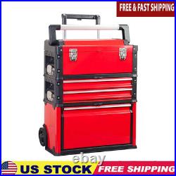 Tool Box Portable with 3 Drawers Mobile Storage Organizer Chest Garage Stackable
