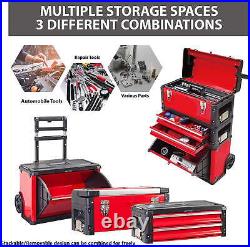 Tool Box Portable with 3 Drawers Mobile Storage Organizer Chest Garage Stackable