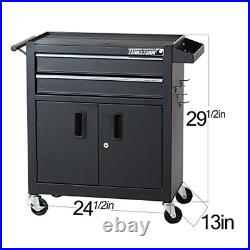 Tool Chest Heavy Duty Cart Steel Rolling Tool Box with Lockable Doors Black