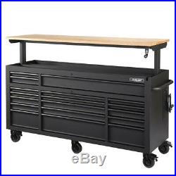 Tool Chest Work Bench Cabinet Adjustable Wood Top 72 in Rolling Garage Storage