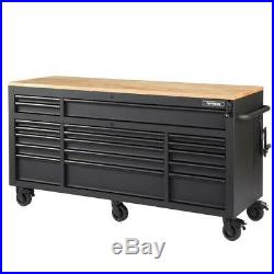 Tool Chest Work Bench Cabinet Adjustable Wood Top 72 in Rolling Garage Storage