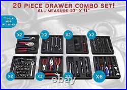 Tool Drawer Organizer 20pc Insert Set and Black Foam 10 x 11 Inch Trays