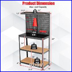 Tool Storage Workbench Heavy-duty Steel Tool Table with 2 Open Shelves & Pegboard