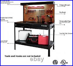 Tough Multi Purpose Workbench Table With LED Light Steel Frame Garage Tool Storage