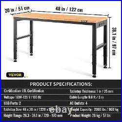 VEVOR 48x20 Height Workbench Oak Plank 28.3-38.1 Range with Power Outlets VEVOR 48x20 Height Workbench Oak Plank 28.3-38.1 Range with Power Outlets