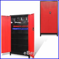 VidaXL Tool Cabinet Steel Sturdy Black Red Storage Organizer Garage Key Lock
