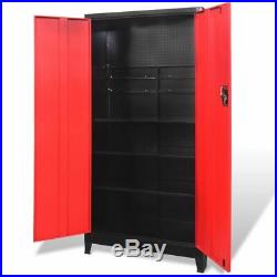 VidaXL Tool Cabinet Steel Sturdy Black Red Storage Organizer Garage Key Lock