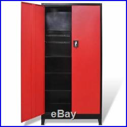 VidaXL Tool Cabinet Steel Sturdy Black Red Storage Organizer Garage Key Lock