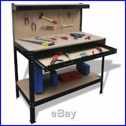 VidaXL Workbench with Pegboard and Drawer Steel Table Garage Workshop Storage