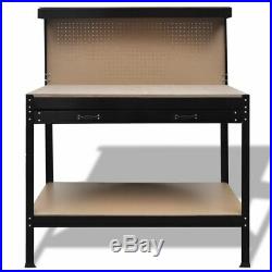 VidaXL Workbench with Pegboard and Drawer Steel Table Garage Workshop Storage