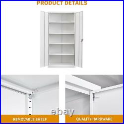 White Metal Cabinet Storage Tool Box Cabinet with5Shelf Steel 4 Adjustable Shelves