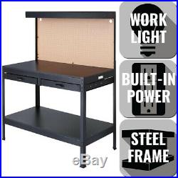 Work Bench With Light PowerStrip Table Reloading Machine Shop Garage Hobby Steel