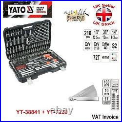 Yato Ratchet Socket Set 1/2 1/4 3/8 Tools Toolbox YT-38841 + YT-7220 -217 PCS